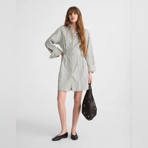 Madewell $148 White & Gray Variegated Stripe Tucked Mini Shirtdress 2